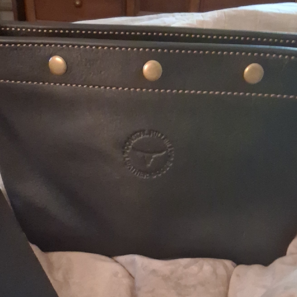 Black Leather Tote with Stud Accents